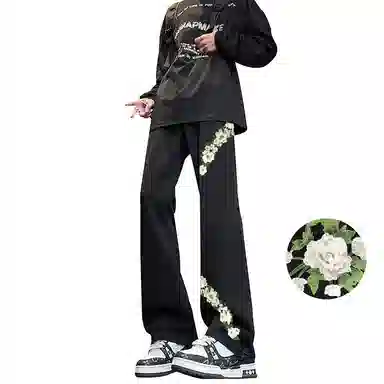 【万针刺绣3D立体花卉】布客行 重工美式复古水洗直筒基础款高街舒适亲肤透气休闲百搭微喇纯色长裤显高显瘦显腿长弹力牛仔裤 男女同款