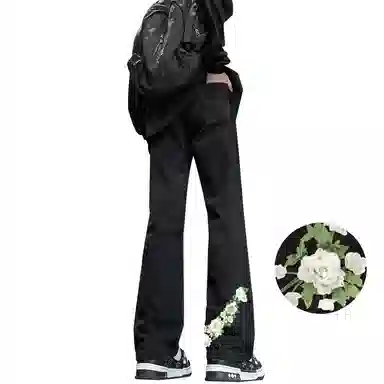 【万针刺绣3D立体浮雕】布客行 显腿长显高显瘦重工美式复古水洗直筒花卉透气高街舒适亲肤休闲百搭微喇长裤文艺风基础款牛仔裤 男女同款