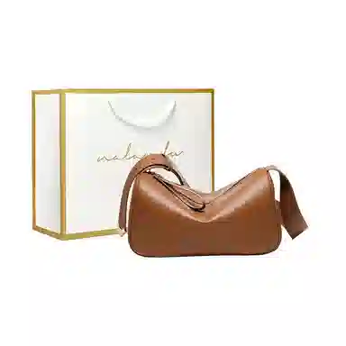 纳兰杜 大容量百搭款高级感时尚通勤实用休闲拉链开合 牛皮 枕头包单肩包斜挎包 大号 女款 黑色/白色/棕色