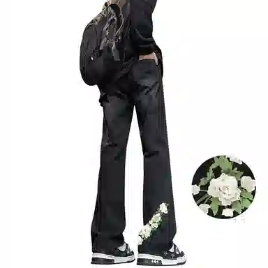 【万针刺绣3D立体浮雕】布客行 显腿长显高显瘦重工美式复古水洗直筒花卉透气高街舒适亲肤休闲百搭微喇长裤文艺风基础款牛仔裤 男女同款