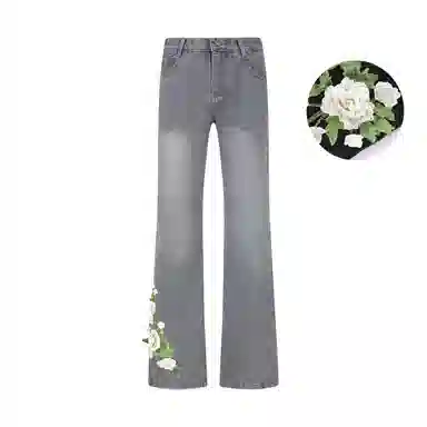 【万针刺绣3D立体浮雕】布客行 显腿长显高显瘦重工美式复古水洗直筒基础款花卉透气高街舒适亲肤休闲百搭微喇纯色长裤牛仔裤 男女同款