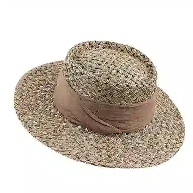 艾佳微 老钱风镂空平顶织镂空草帽夏法式海边沙滩防晒帽遮阳帽子 草编 渔夫帽 男女同款情侣款