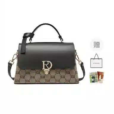 红蜻蜓 经典复古拼接简约高级感 字母小众设计百搭 织物 女包手提斜挎单肩包 春夏季 中号 女款 咖啡色/棕色