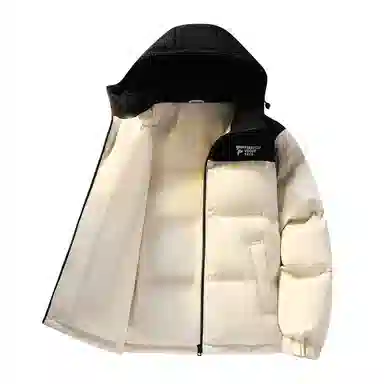 鸭鸭 冬季连帽外套创意字母设计经典基础款百搭保暖潮流时尚休闲户外通勤撞色棉衣羽绒服 男女同款