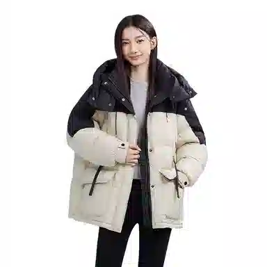 鸭鸭 撞色宽松休闲面包服羽绒服 女款