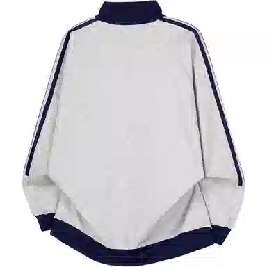 【Contrast学院风】蓝精灵 美式潮流教练服勋章字母印花撞色三条杠秋冬季立领拉链休闲拼接嘻哈设计感插肩袖开衫防风外套卫衣 男女同款