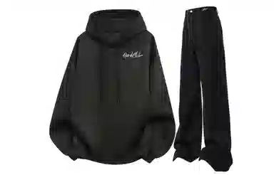 阿凡迪 美式复古街头个性创意设计幻影闪电涂鸦字母潮牌印花宽松舒适百搭时尚潮流通勤连帽长袖卫衣中腰直筒牛仔裤休闲运动套装 男女同款