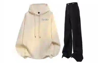 阿凡迪 美式复古街头个性创意设计幻影闪电涂鸦字母潮牌印花宽松舒适百搭时尚潮流通勤连帽长袖卫衣中腰直筒牛仔裤休闲运动套装 男女同款