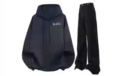 阿凡迪 美式复古街头个性创意设计幻影闪电涂鸦字母潮牌印花宽松舒适百搭时尚潮流通勤连帽长袖卫衣中腰直筒牛仔裤休闲运动套装 男女同款