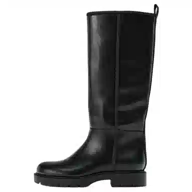 ZARA PU Slip-On High Boots 3cm Black