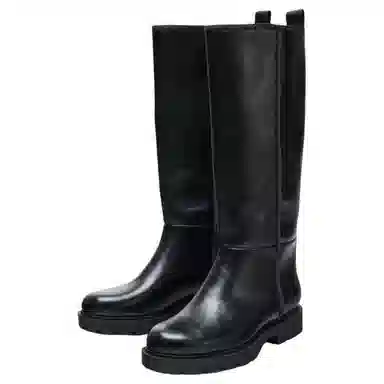 ZARA PU Slip-On High Boots 3cm Black