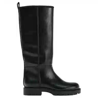 ZARA PU Slip-On High Boots 3cm Black