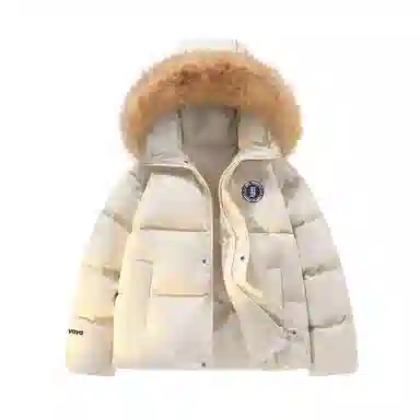 鸭鸭 美式复古风潮流可拆卸毛领加厚棉服短款版型耐磨面料保暖舒适时尚拉链学院风连帽外套显瘦潮流无性别宽松百搭长袖羽绒服 男女同款