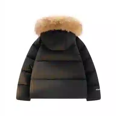 鸭鸭 美式复古风潮流可拆卸毛领加厚棉服短款版型耐磨面料保暖舒适时尚拉链学院风连帽外套显瘦潮流无性别宽松百搭长袖羽绒服 男女同款