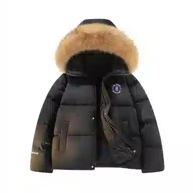 鸭鸭 美式复古风潮流可拆卸毛领加厚棉服短款版型耐磨面料保暖舒适时尚拉链学院风连帽外套显瘦潮流无性别宽松百搭长袖羽绒服 男女同款