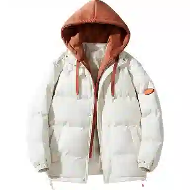 基础款纯色假两件加绒加厚保暖休闲短款连帽棉衣外套棉服 男款