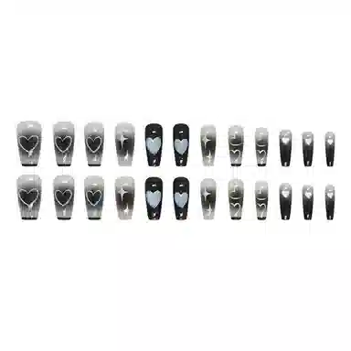 馨枕居 爱心银色  穿戴甲 梯型黑色晕染