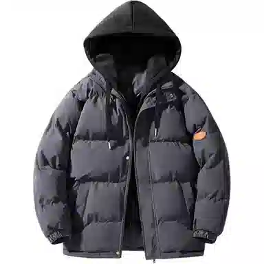 基础款纯色假两件加绒加厚保暖休闲短款连帽棉衣外套棉服 男款