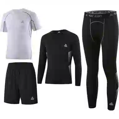 匹克 纯色套头跑步篮球运动紧身速干透气健身四件套休闲运动套装 男款