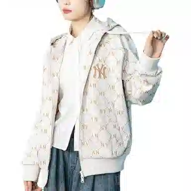 MLB Yankees Letter Print Hoodie Jacket Beige