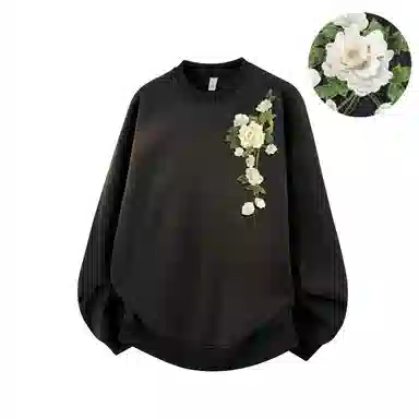 【3D立体浮雕万针刺绣】布客行 美式复古文艺风植物花卉工艺纯色基础简约百搭高级感高街潮流休闲舒适学院华棉重磅长袖卫衣 男女同款