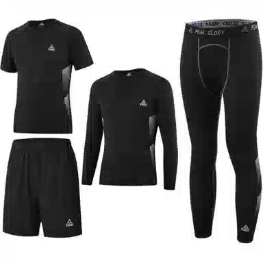 匹克 纯色套头跑步篮球运动紧身速干透气健身四件套休闲运动套装 男款