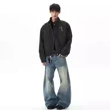 大卫贝肯 美式复古简约短款显高立领品牌字母印花宽松休闲百搭痞帅风夹克外套 男女同款