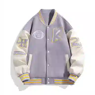 美式高街个性潮流字母刺绣拼接百搭宽松学院风外套棒球服 男女同款