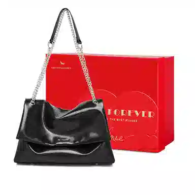 红蜻蜓 链条气质通勤 牛皮 单肩包 女款 黑色