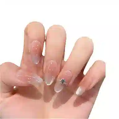 柚予颜 手工穿戴甲法式高级感气质冰透玻璃珠猫眼美甲  椭圆裸色渐变 纯欲