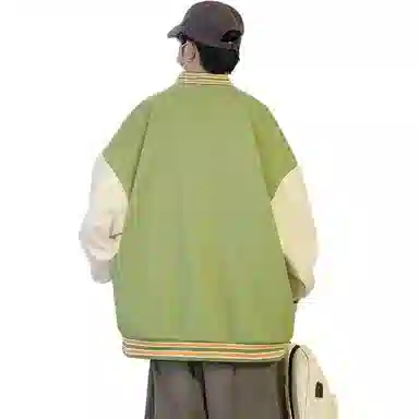美式高街个性潮流字母刺绣拼接百搭宽松学院风外套棒球服 男女同款
