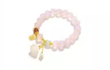 百利金 好运莲莲 国潮复古新中式平安纳福大吉大利小众设计精致轻奢温柔气质转运珠 粉水晶 手串 男女同款情侣款