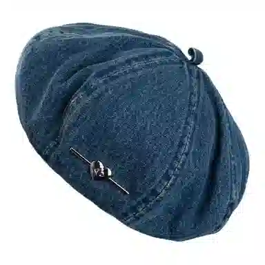 祎步康 爱心水洗帽薄款透气八角画家帽大头围显脸小帽子 牛仔布 贝雷帽 女款