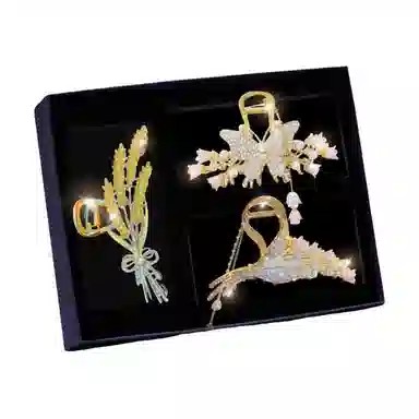 妖娆猫 麦穗蝴蝶铃兰花后脑勺高端大号网红爆款盘发鲨鱼套装 合金 发夹 女款