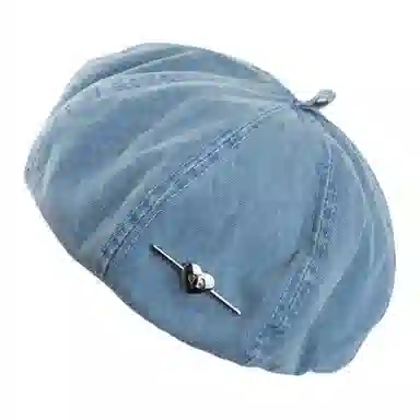 祎步康 爱心水洗帽薄款透气八角画家帽大头围显脸小帽子 牛仔布 贝雷帽 女款