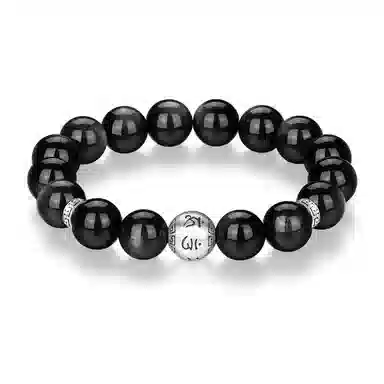 【二维码情书I真言赐瑞】 七可 本命年六字箴言 霸气六字文玩念珠平安吉祥转运招财纳福 国潮新中式小众高级感设计 黑曜石 手串 男款