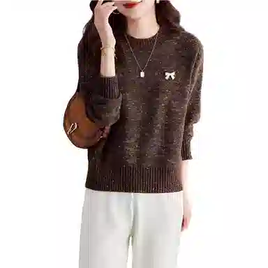 曲韩 通勤简约蝴蝶结长袖针织衫 女款