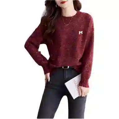 曲韩 通勤简约蝴蝶结长袖针织衫 女款