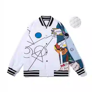 FireMonkey Geometric Cartoon Print Baseball Jacket White