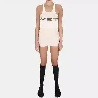 YEEZY Letter Print Sleeveless Bodysuit Ivory