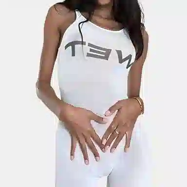 YEEZY Letter Print Sleeveless Bodysuit Ivory