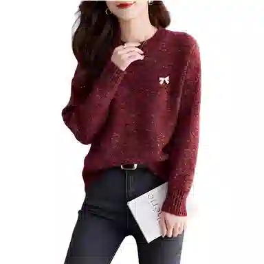 曲韩 通勤简约蝴蝶结长袖针织衫 女款