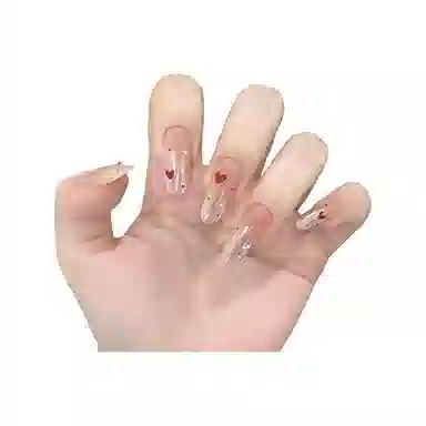 柚予颜 手工穿戴甲星空波点爱心氛围感气质美甲  椭圆裸粉渐变 纯欲