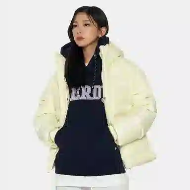NERDY Logo Hoodie Down Jacket Yellow