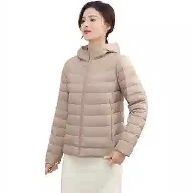 鸭鸭 纯色通勤连帽轻薄款短款外穿时尚百搭羽绒服 女款