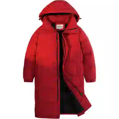 鸭鸭 纯色中长款连帽拉链保暖休闲羽绒服 男女同款