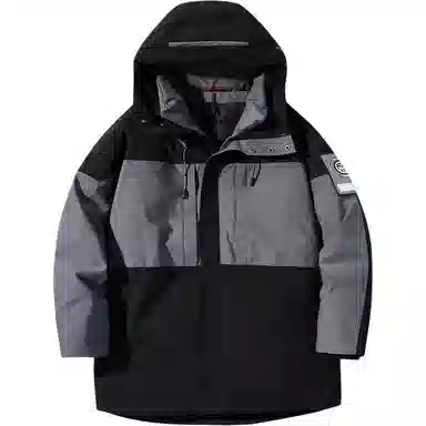 鸭鸭 拼接撞色中长款连帽滴塑标设计休闲宽松工装加厚保暖羽绒服 男款