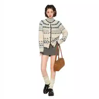 柏黛妃 复古费尔岛针织衫外穿加厚羊毛外套上衣 女款