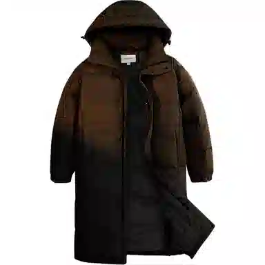 鸭鸭 纯色中长款连帽拉链保暖休闲羽绒服 男女同款