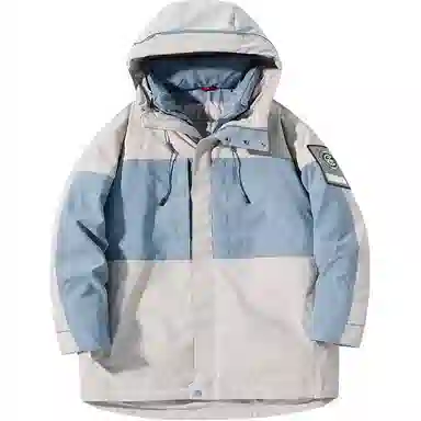 鸭鸭 拼接撞色中长款连帽滴塑标设计休闲宽松工装加厚保暖羽绒服 男款